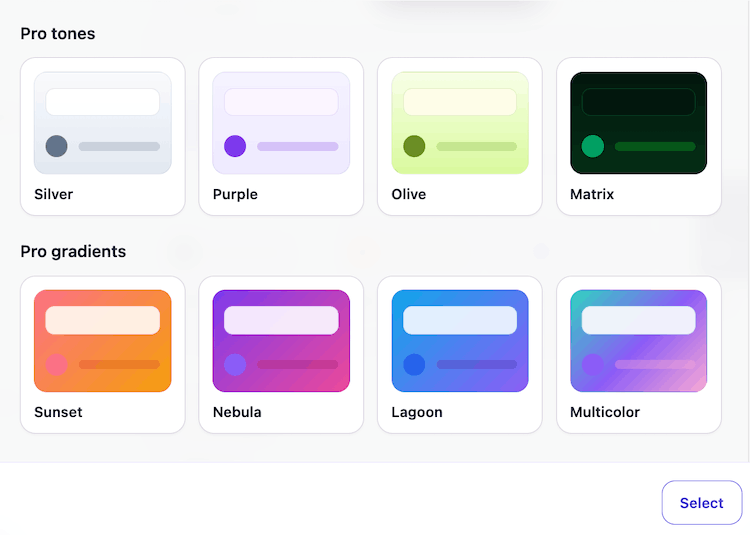 Themes selection