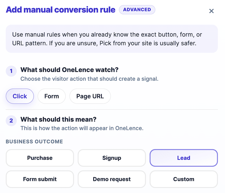 Placeholder screenshot of the manual conversion rule modal