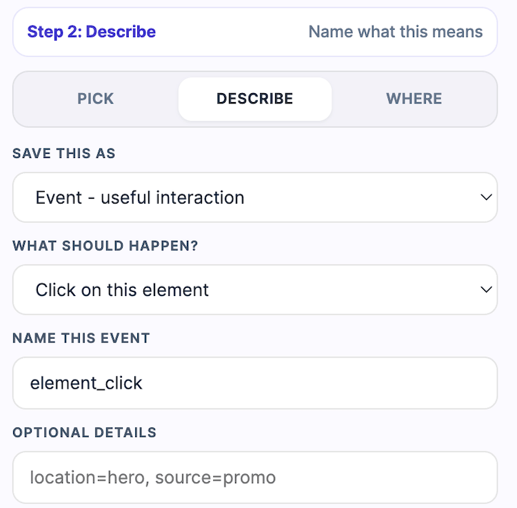 Placeholder screenshot of the Describe step