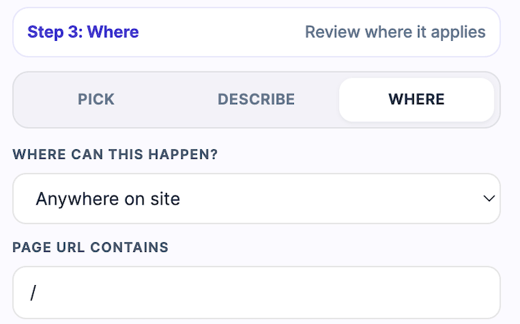 Placeholder screenshot of the Where step