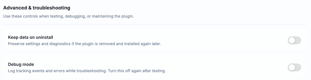 Placeholder screenshot of the Advanced and troubleshooting card