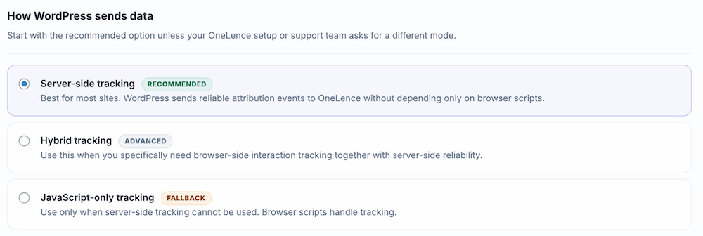 Placeholder screenshot of the tracking mode card
