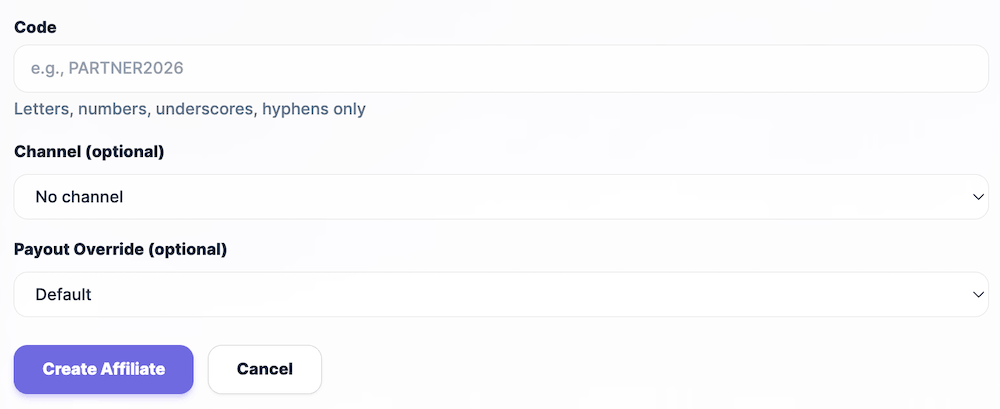 Add a code to the affiliate
