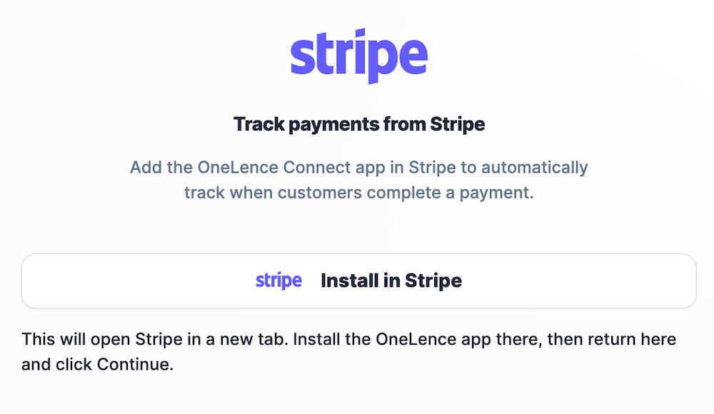 Install OneLence Connect in Stripe